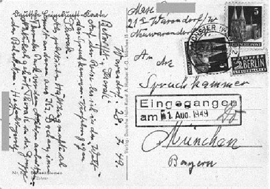 Postkarte des ehemaligen KZ-Häftlings Max R